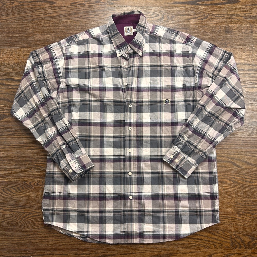 Cinch Mens Large Plaid Button Down Shirt Purple Grey Long Sleeve Western Pocket